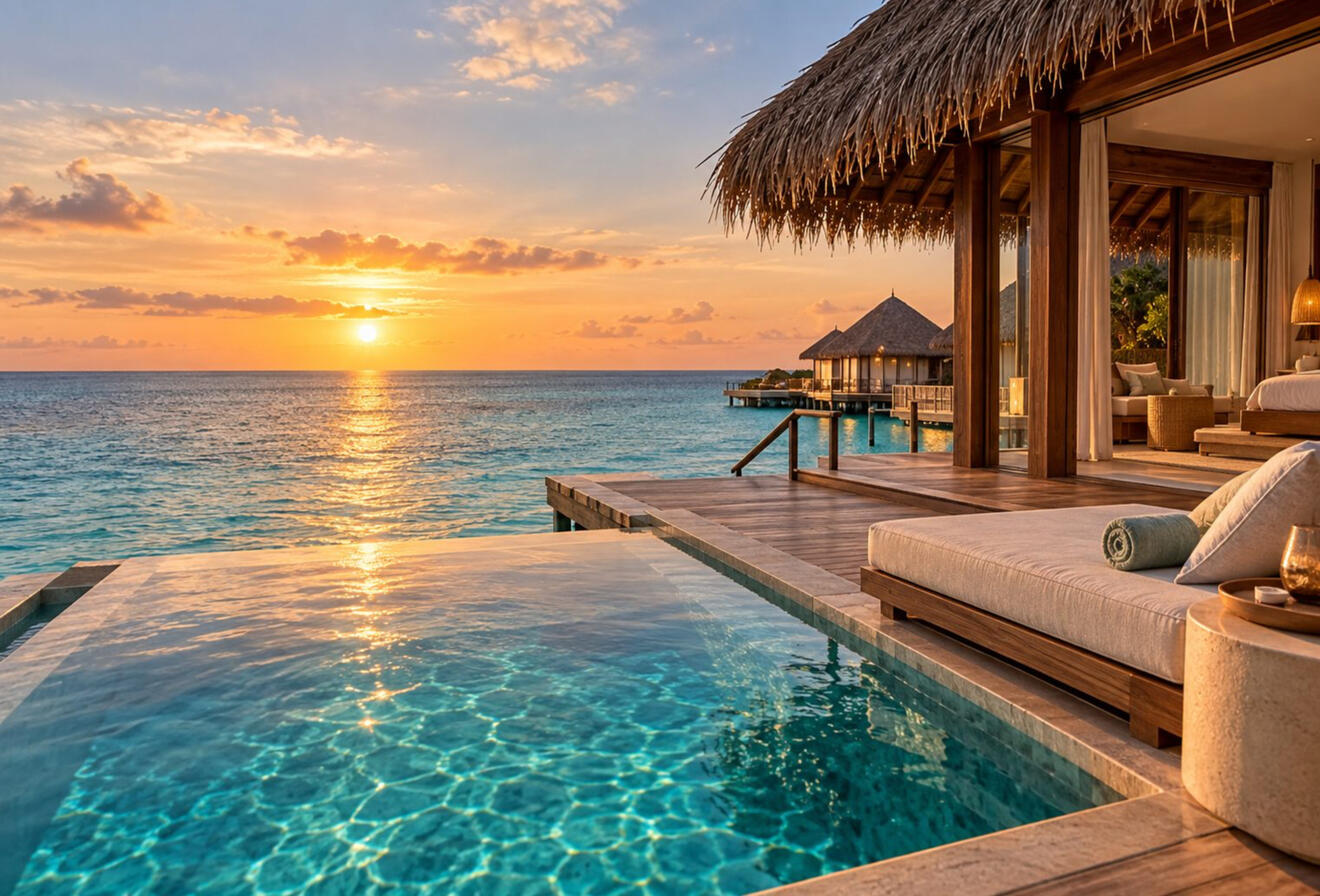 Luxury tropical resort at sunset