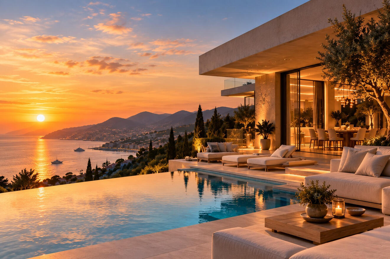 Luxury tropical resort at sunset